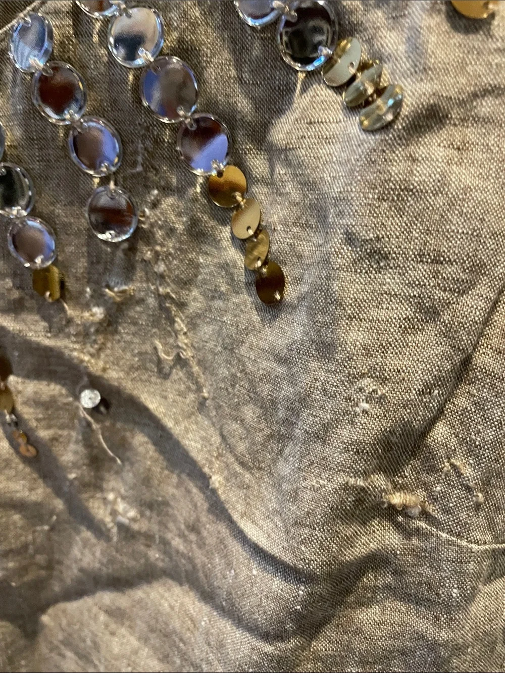 Tory Burch Linen Blend Embellished Tank in Light Gray with Iridescent Sequins